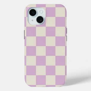Lavender and Off White Checkerboard iPhone 15 Case