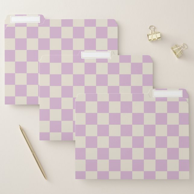 Lavender and Off White Checkerboard File Folder (Set)