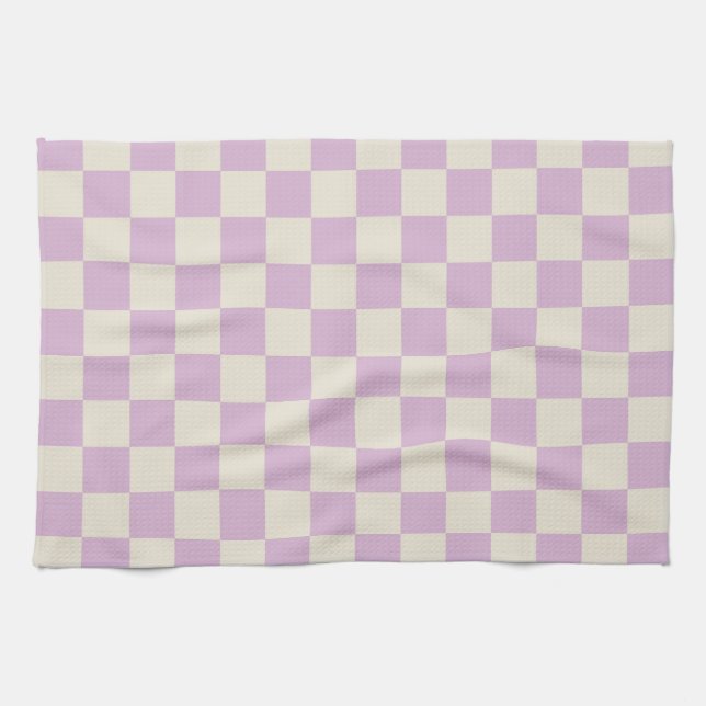 Lavender and Off White Checkerboard Kitchen Towel (Horizontal)