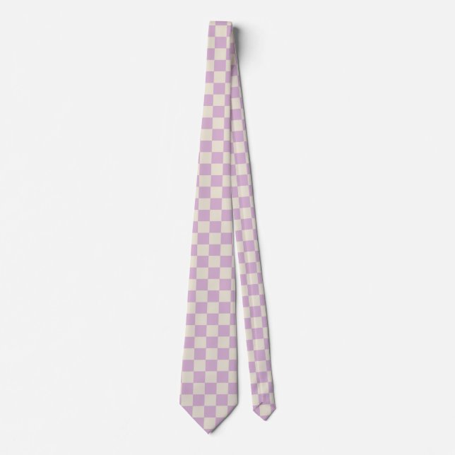 Lavender and Off White Checkerboard Neck Tie (Front)