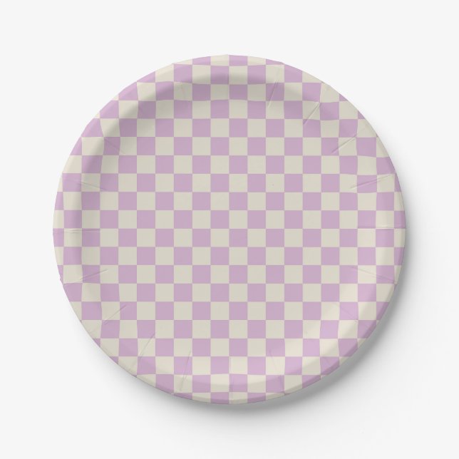Lavender and Off White Checkerboard Paper Plates (Front)