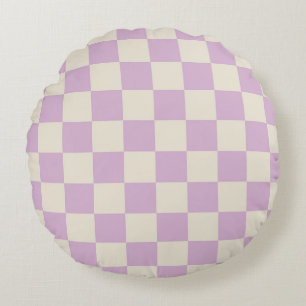 Lavender and Off White Checkerboard Round Pillow