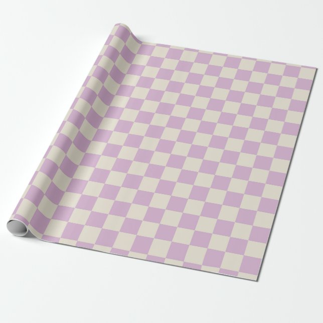 Lavender and Off White Checkerboard Wrapping Paper (Unrolled)