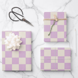 Lavender and Off White Checkerboard Wrapping Paper Sheets