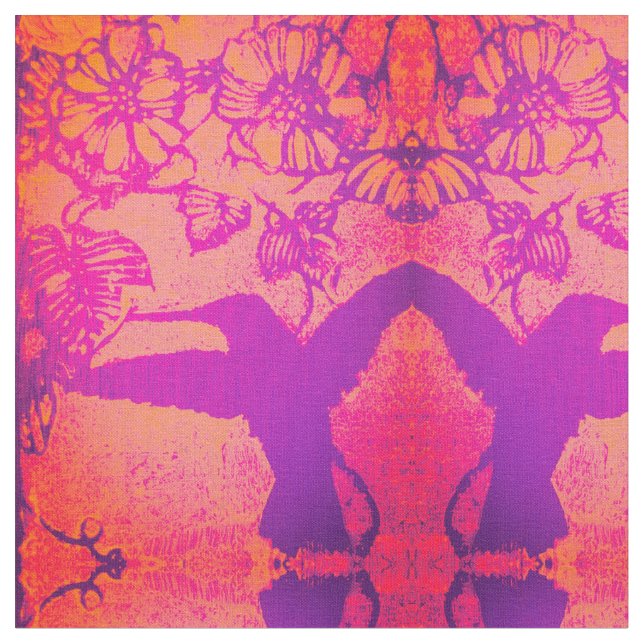 Lavender and Orange Hummingbirds Fabric (Close Up)