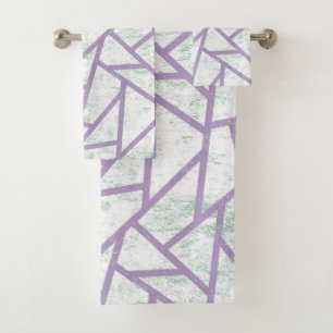 Lavender and pale green mosaic pattern bath towel set