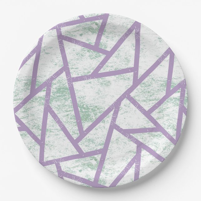 Lavender and pale green mosaic pattern paper plates (Front)