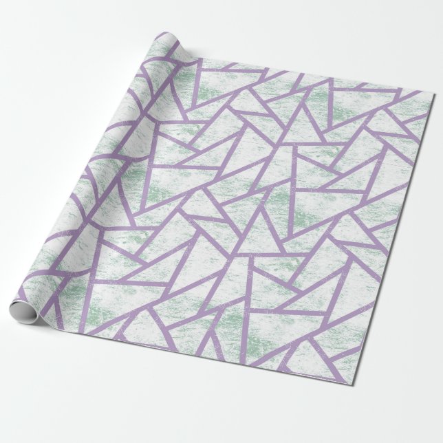 Lavender and pale green mosaic pattern wrapping paper (Unrolled)