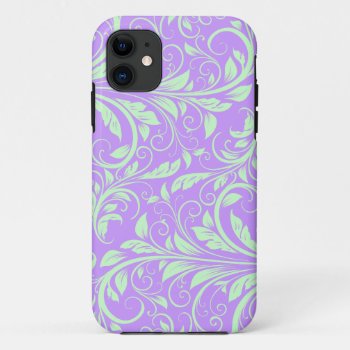 Lavender And Pastel Green Floral Damask Iphone 11 Case by eatlovepray at Zazzle