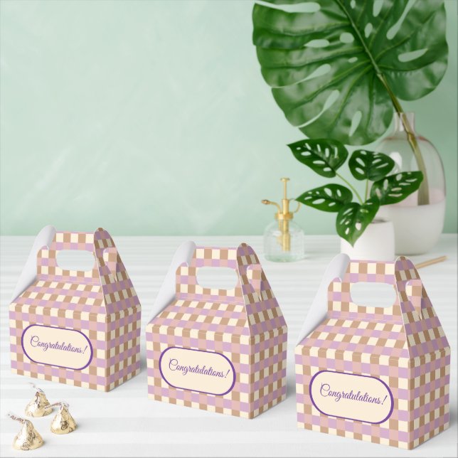 Lavender And Peach Gingham Plaid  Favor Boxes (Multiple)