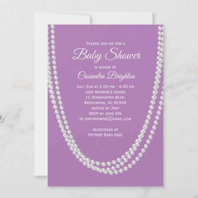 Lavender and Pearls Baby Shower Invitation (Front)