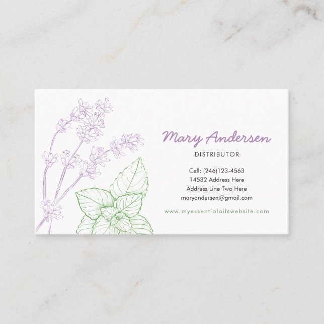 Lavender and Peppermint Essential Oil Business Card (Front)