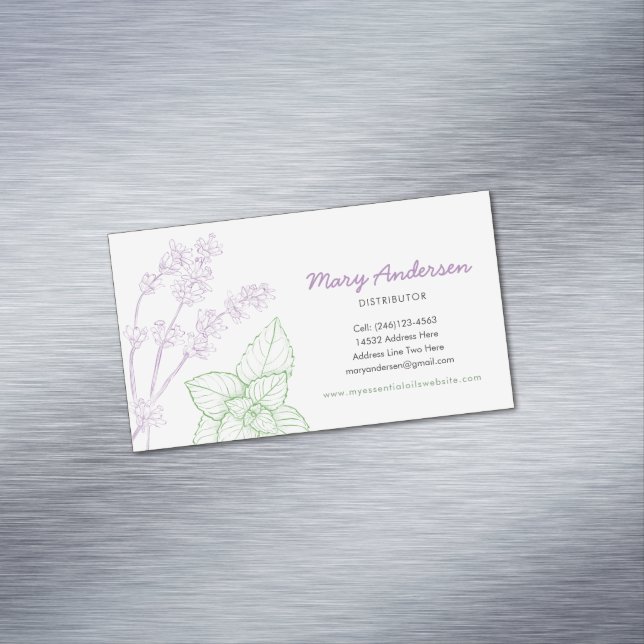 Lavender and Peppermint Essential Oil Business Card Magnet (In Situ)