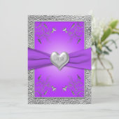 Lavender and Pewter Heart Monogrammed Invitation (Standing Front)