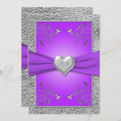 Lavender and Pewter Heart Monogrammed Invitation (Front/Back)