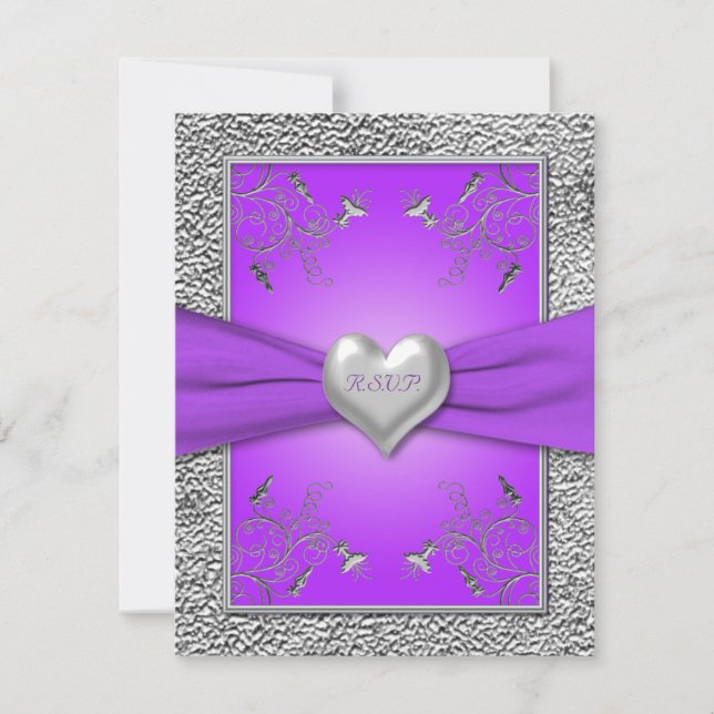 Lavender and Pewter Heart RSVP Card (Front)