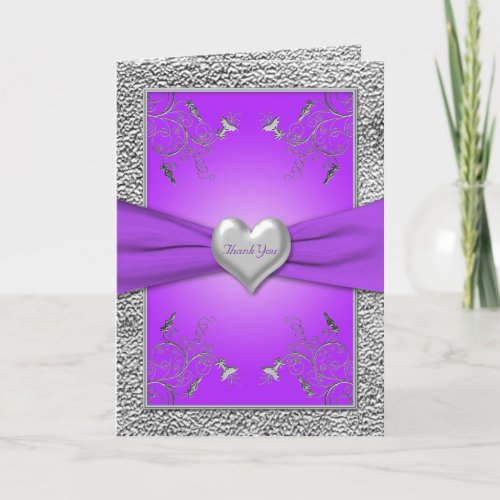Lavender and Pewter Heart Thank You Card