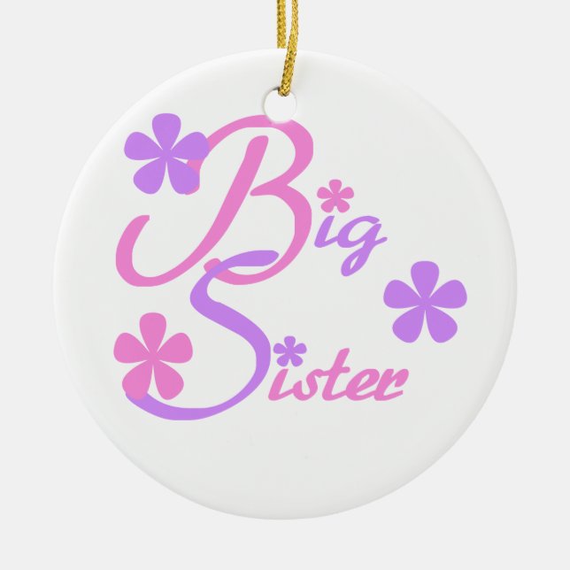 Lavender and Pink Big Sister Gifts Ceramic Ornament (Front)