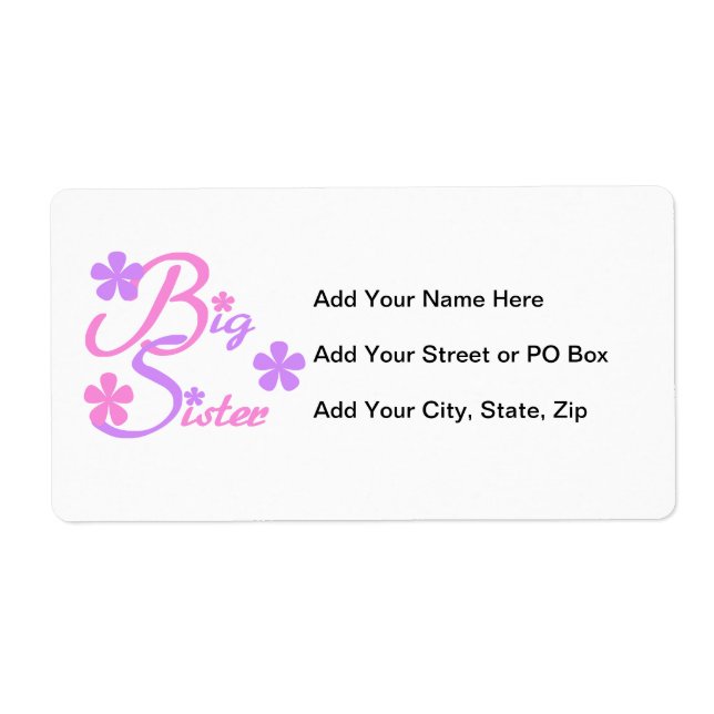 Lavender and Pink Big Sister Gifts Label (Front)