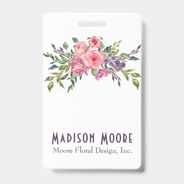 Lavender And Pink Floral Bouquet Badge (Front)