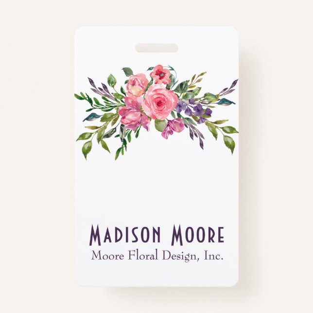 Lavender And Pink Floral Bouquet Badge (Front)