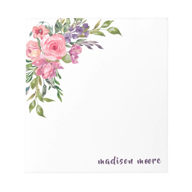 Lavender And Pink Floral Bouquet Notepad (Front)