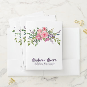 Lavender And Pink Floral Bouquet Pocket Folder