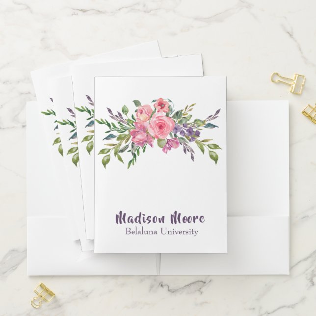 Lavender And Pink Floral Bouquet Pocket Folder (In Situ)