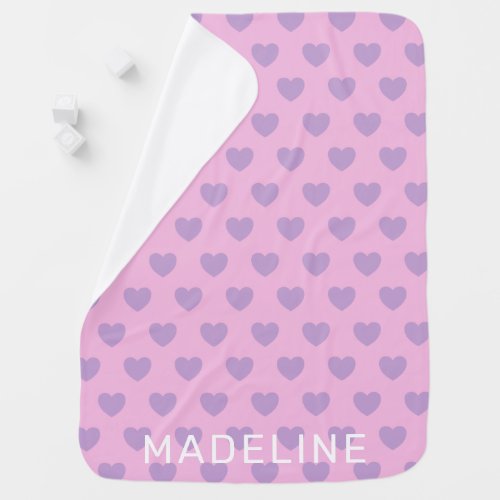 Lavender and Pink Hearts Pattern Personalized Baby Blanket