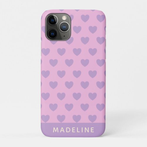 Lavender and Pink Hearts Pattern Personalized iPhone 11 Pro Case