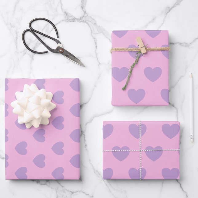 Lavender and Pink Hearts Pattern  Wrapping Paper Sheets (Front)