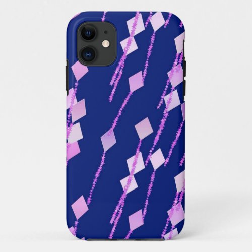 lavender and pink kites against dark blue iPhone 11 case