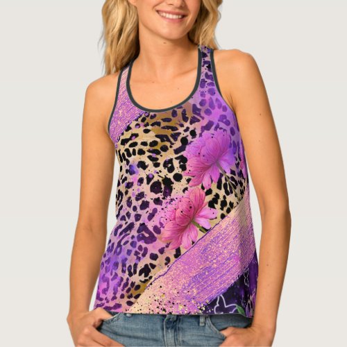 Lavender and pink leopard print sassy design tank top