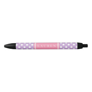 Lavender and Pink Polka Dots Pattern Black Ink Pen