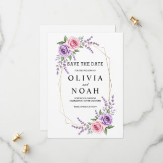 Lavender and Pink Rose Geometric Save the Date