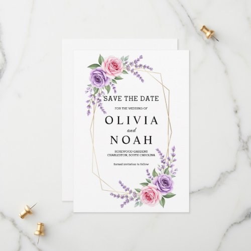 Lavender and Pink Rose Geometric Save the Date