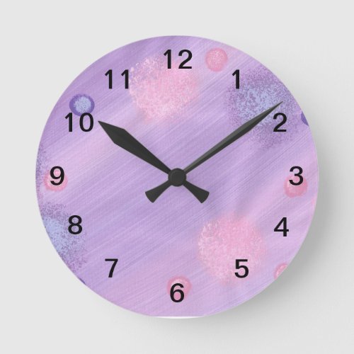 Lavender and Pink Spheres Abstract Painting Round Clock