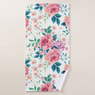 Lavender and pink vintage roses seamless pattern bath towel set