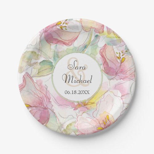 Lavender and Pink Watercolor Floral Wedding Paper Plates