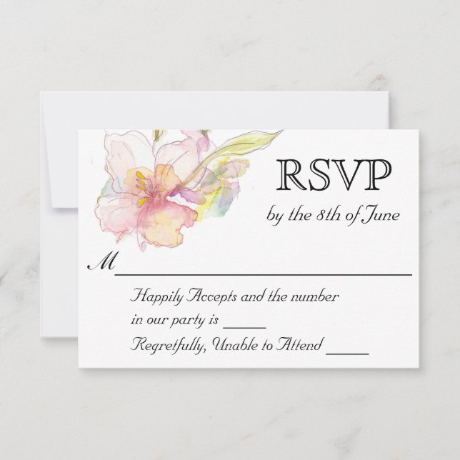 Lavender and Pink Watercolor Floral Wedding RSVP (Front)