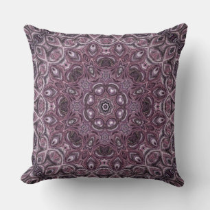 Lavender and Plum Marble Mandala Pattern Throw Pillow