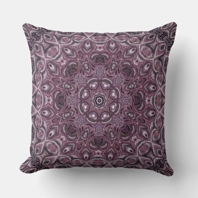 Lavender and Plum Marble Mandala Pattern Throw Pillow (Front)