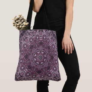 Lavender and Plum Marble Mandala Pattern Tote Bag