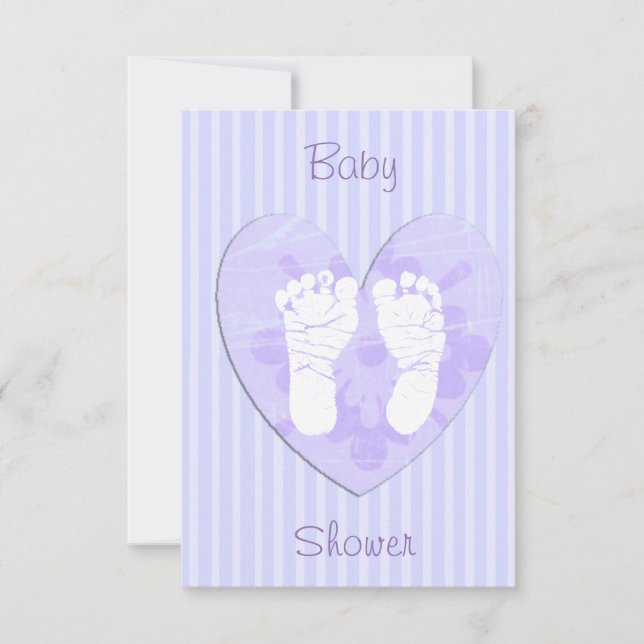 Lavender and Purple Baby Footprints Baby Shower Invitation (Front)