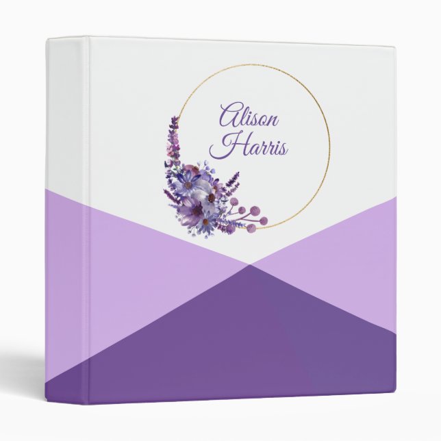 Lavender And Purple Flowers 3 Ring Binder (Front/Spine)