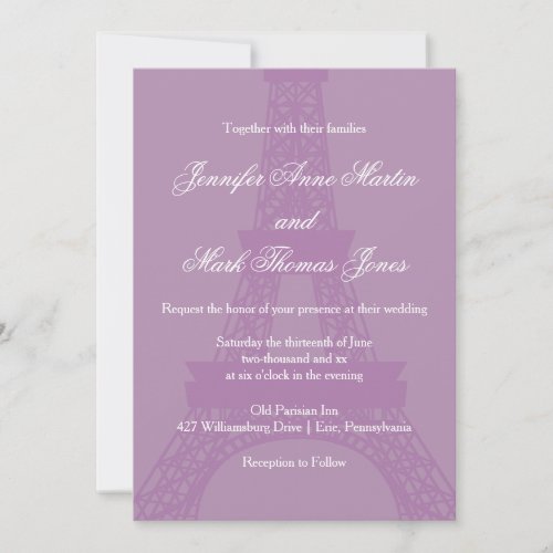 Lavender and Purple Paris Eiffel Tower Wedding Invitation
