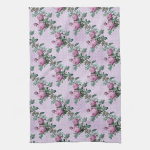 Lavender and Purple Roses On Vines   Kitchen Towel