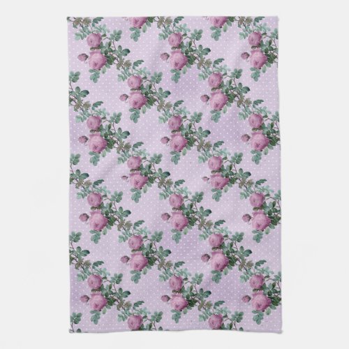 Lavender and Purple Roses On Vines   Kitchen Towel