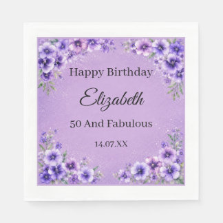 Lavender and Purple Wildflowers 50th birthday Napkins