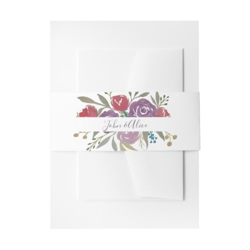 Lavender and Red Watercolor Floral Wedding Invitation Belly Band